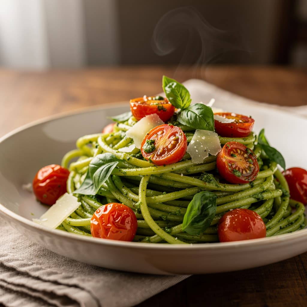 Pesto Pasta with Cherry Tomatoes